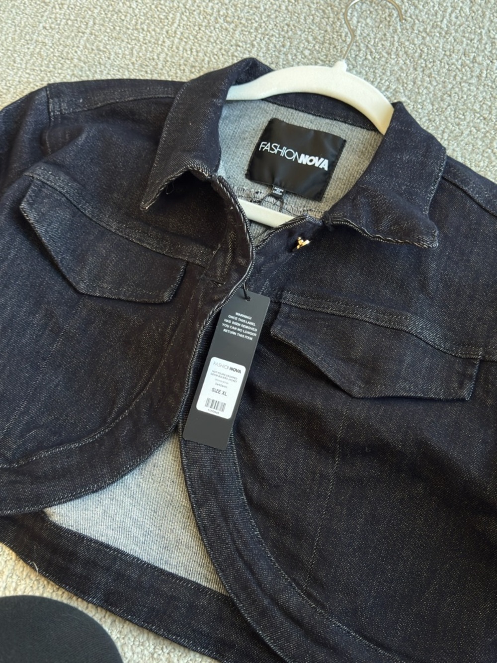 Fashion Nova Dark Indigo Cropped Denim Jacket - Picture 4 of 5